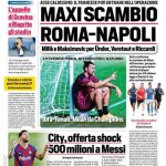 PRIMA PAGINA – CdS: “Maxi scambio, Milik e Maksimovic alla Roma per Under e Veretout”