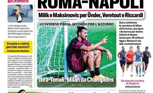 PRIMA PAGINA – CdS: “Maxi scambio, Milik e Maksimovic alla Roma per Under e Veretout”