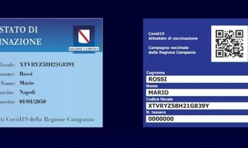 Campania, in corso consegna card avvenuta vaccinazione