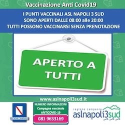 Asl Napoli 3 Sud, presso punti vaccinali vaccinazioni senza prenotazione